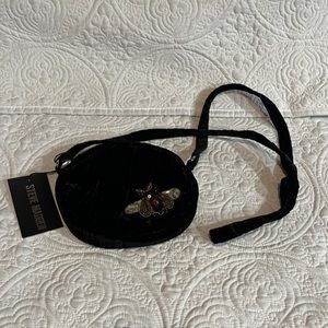 Steve Madden Black Velvet Lotus Mini Top Zip Canteen Crossbody,‎ NWT